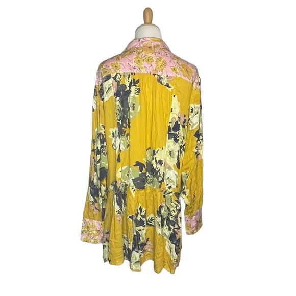 NWOT Free People Yellow Floral Brunch A ButtonUp Mini Dress/Blouse S - Picture 3 of 16